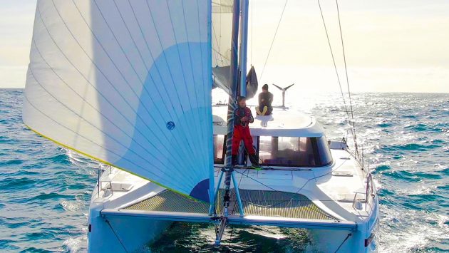 The Quickstep Too under sail with the Bubbs on deck