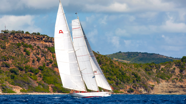 The old pinhead mainsail on Adela