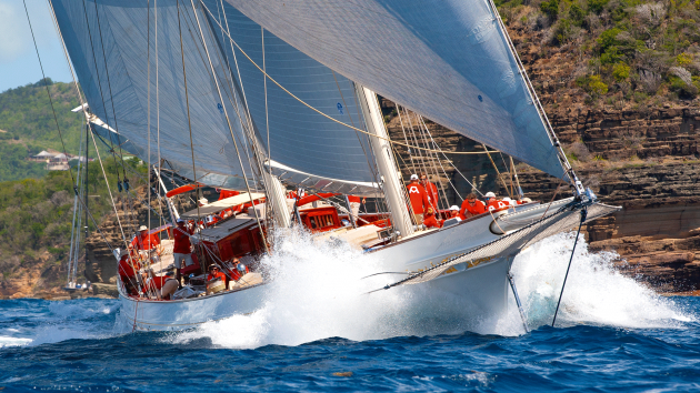 Adela with spray on the bow.