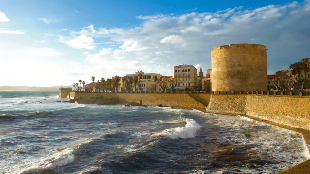 Alghero old town in Sardinia during a maestrale.
