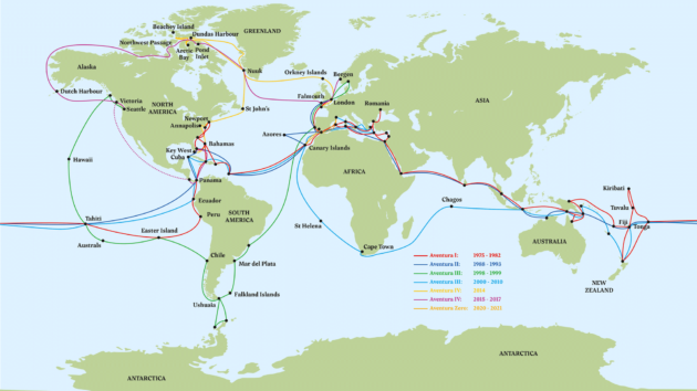 Cornell has sailed many ways around the world, from the Northwest Passage (inset) to the Antarctic.